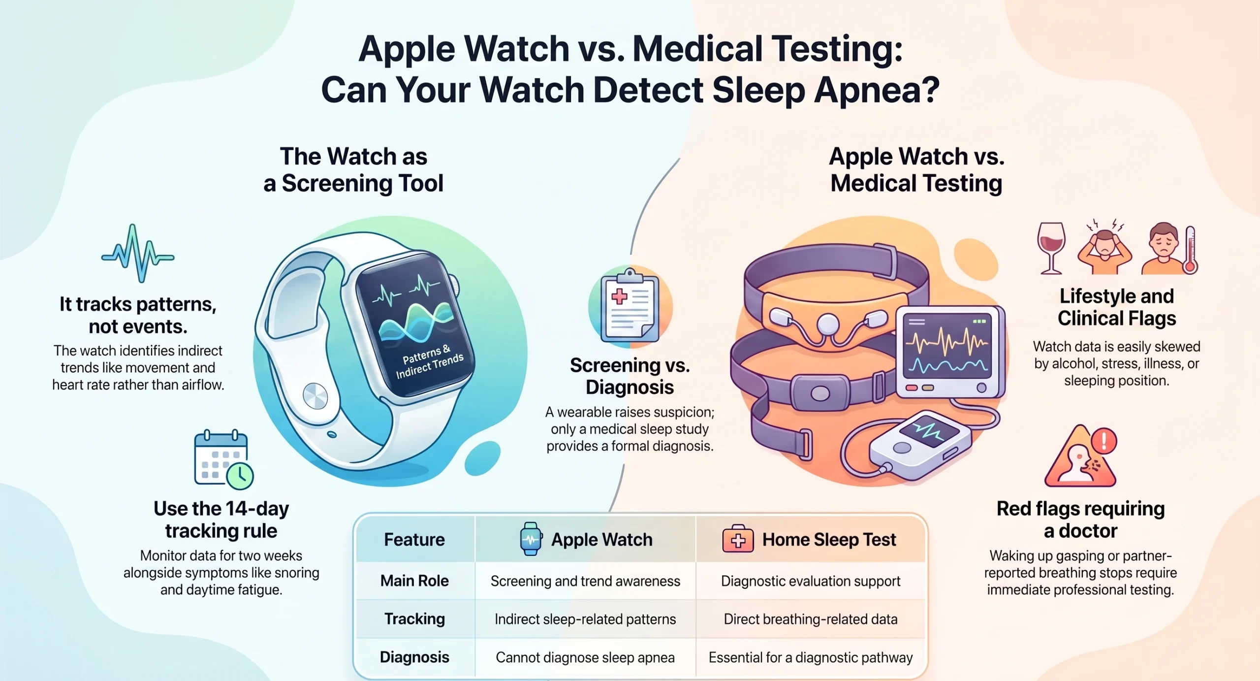 Apple Watch compared with a medical sleep apnea test for accurate sleep apnea screening.