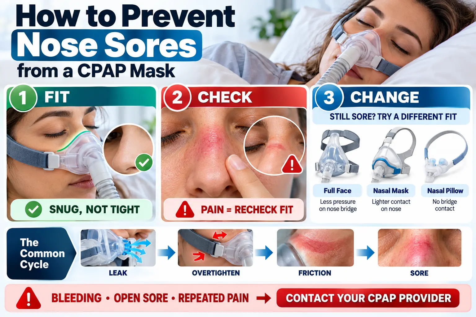 How to prevent nose sores from a CPAP mask with proper fit and mask selection
