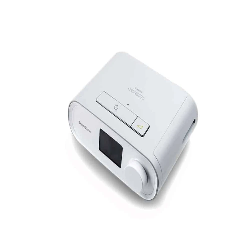 DreamStation BiPAP Pro side view showing colorful LCD display screen and control buttons